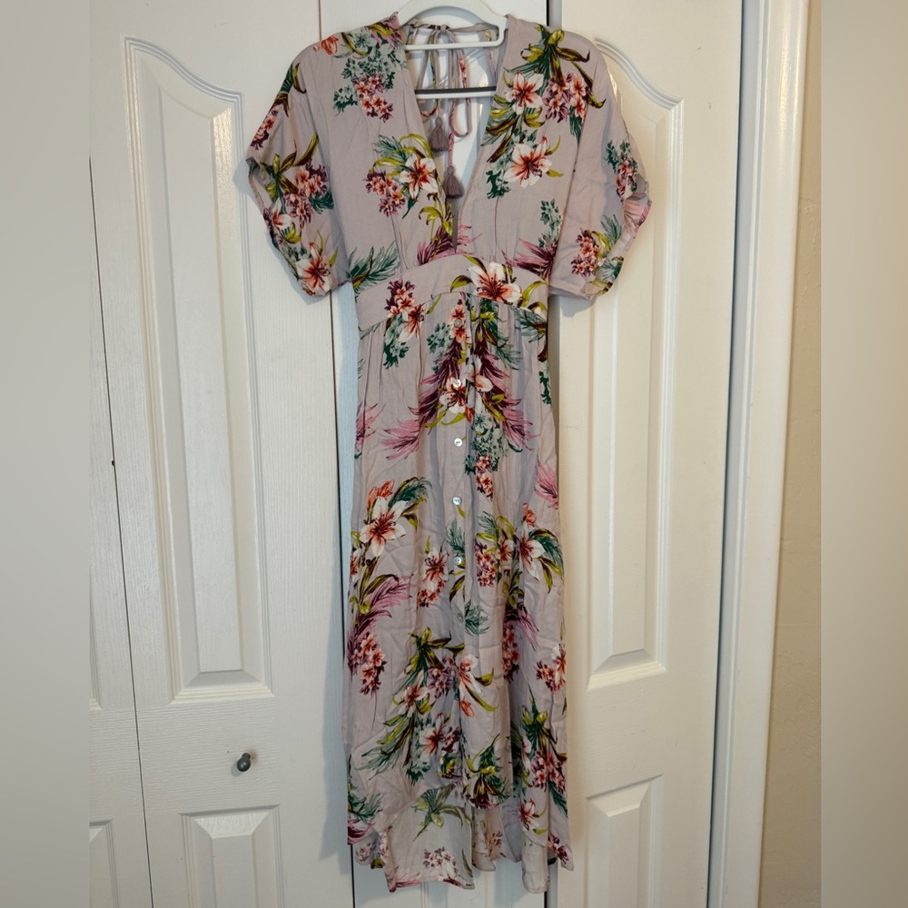 Lovestitch Floral Print High-Low Dolman Sleeve Dress, Size S